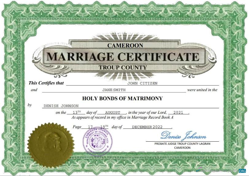 Download Cameroon marriage certificate Word and PDF template Photoshop template